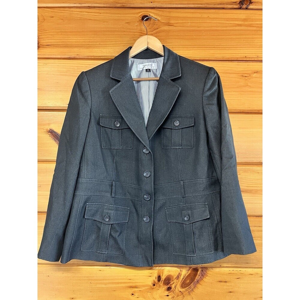 Tahari Charcoal Gray Four-Pocket Notch Lapel Blazer